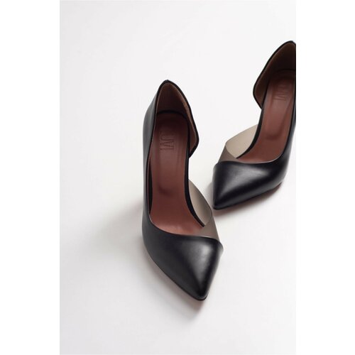 LuviShoes 653 Black Skin Heels Women's Shoes Cene