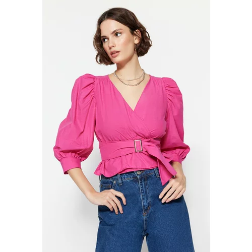 Trendyol Belted Double Breasted Woven Blouse in Fuchsia