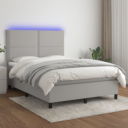 The Living Store Box spring postelja z vzmetnico LED svetlo siva 140x190cm blago - Box Spring Postelja, (21517056) Slike