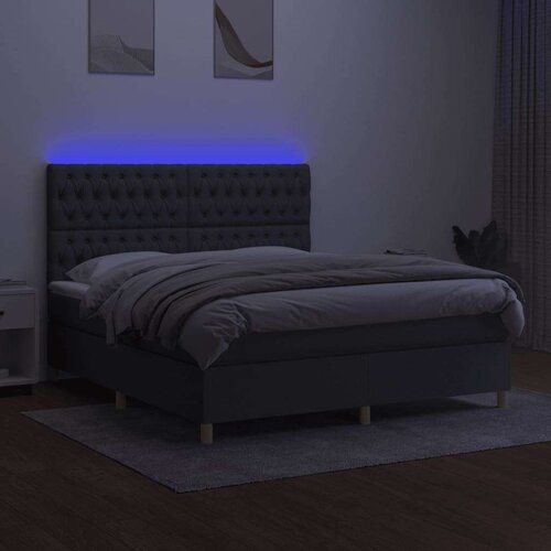  Box spring s madracem LED tamnosivi 160x200 cm tkanina Slike