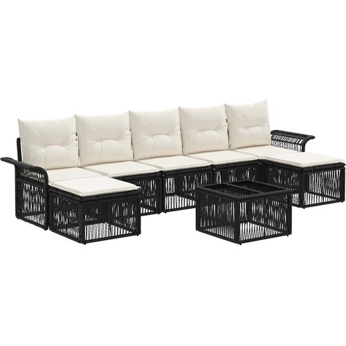 vidaXL Vrtna sedežna garnitura 8 pcs Črna poli ratan, (5000269896) Cene