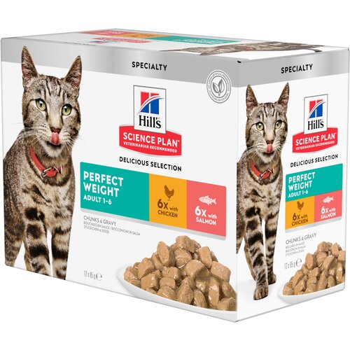 HILL'S SCIENCE Plan Adult Perfect Weight pi&scaron;čanec - Dodatno: 12 x 85 g Hill's Perfect Weight mokra hrana pi&scaron;čanec & losos Cijene