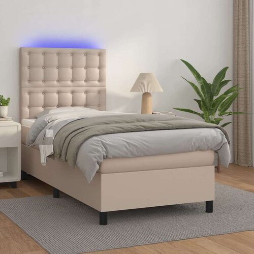  Krevet box spring i madrac LED cappuccino 80x200cm umjetna koža Cene