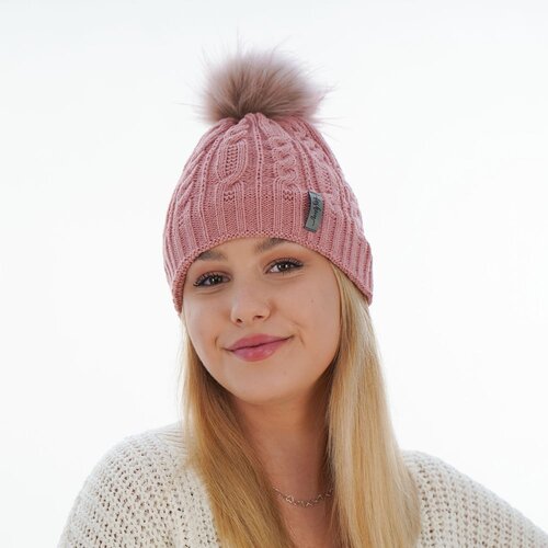 AGBO Woman's winter hat pink Mirka with pompom Slike