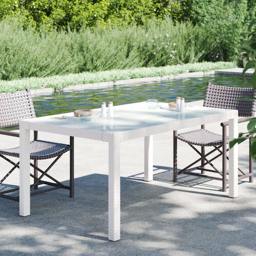 VidaXL Vrtna miza 150x90x75 cm kaljeno steklo in poli ratan bel Slike