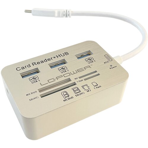 LC Power Čitač kartica USB HUB 3 port LC-HUB-C-CR USB-C - 3xUSB 3.0 beli Slike