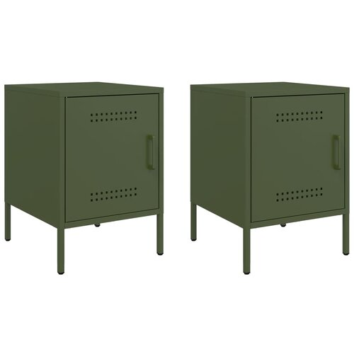 Maison Chic Dvo delni komplet Nočne omarice - Nočne mize olivno zelena 36x39x50,5 cm jeklo, (21687449) Slike