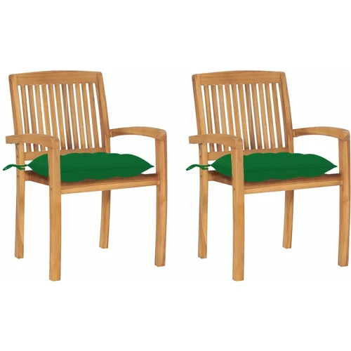  vrtne stolice sa zelenim jastucima 2 kom od masivne tikovine