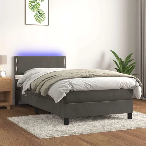  box spring s madracem LED tamnosivi 90x190 cm baršun