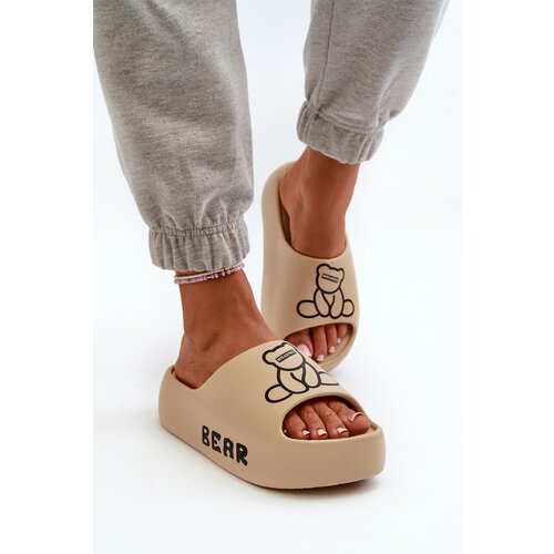 PS1 Women's Foam Slides on Chunky Sole with Bear Dark Beige Lamira Cijene