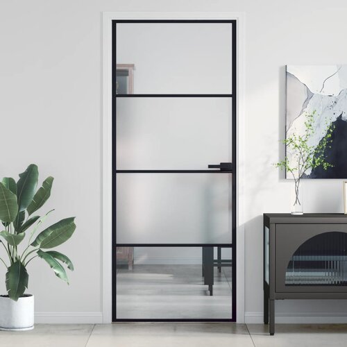 vidaXL Sobna vrata tanka crna 83 x 201 5 cm kaljeno staklo i aluminij Cijene