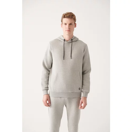 Avva Men's Gray Unisex Sweatshirt Hooded Inner Collar Fleece 3 Thread Cotton Standard Fit Regular Fit