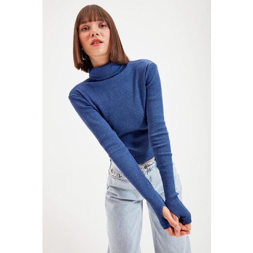 Trendyol Indigo Turtleneck Finger Detailed Ribbed Knitted Blouse Slike