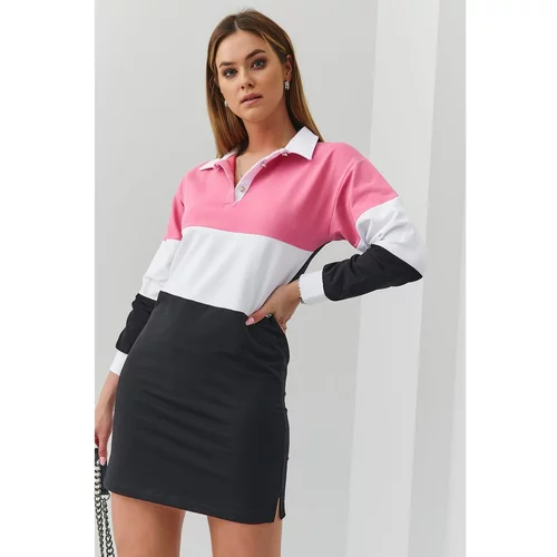 Fasardi Women's dark pink sweatshirt dress with a polo collar