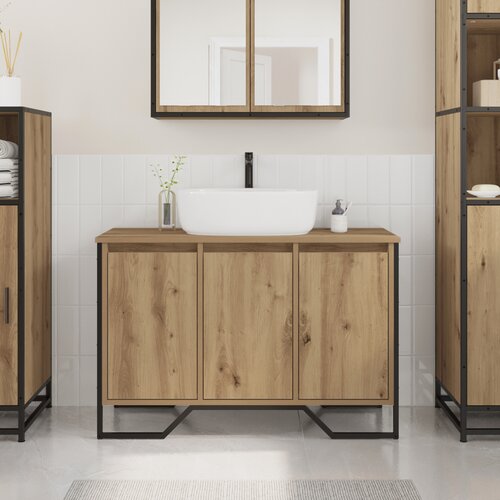 VidaXL omarica pod umivalnikom Trdi hrast 91x35x60 cm Inženirski les Slike