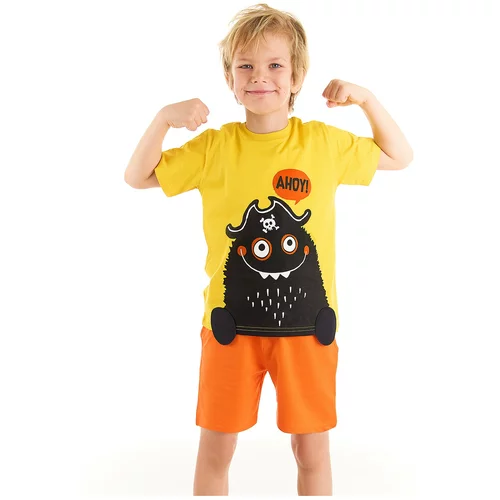 Denokids Pirate Monster Cotton Boys Yellow T-shirt Orange Shorts Set