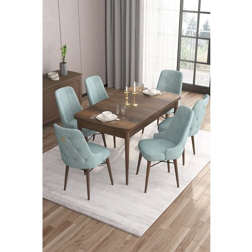 Hanah home Are - Baroque, Sea Green BaroqueSea Green Extendable Dining Table & Chairs Set (7 Pieces) Cene