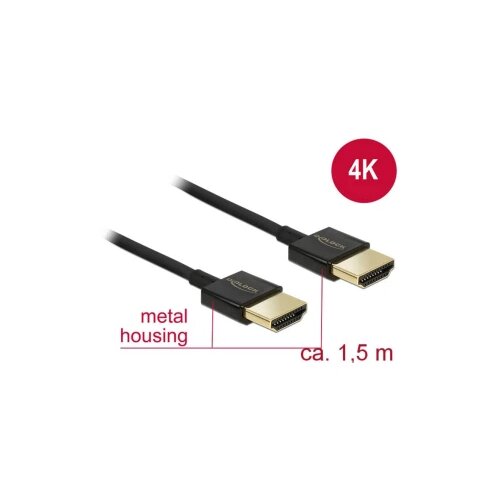 Delock HDMI Priključni kabel [1x Mu&amp;scaron;ki konektor HDMI - 1x Mu&amp;scaron;ki konektor HDMI] 1.5 m Crna Slike
