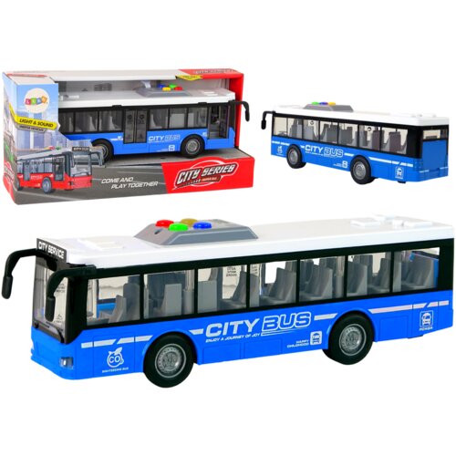 Battery Powered Bus Lights Sounds Friction Drive Blue 1:16 Slike