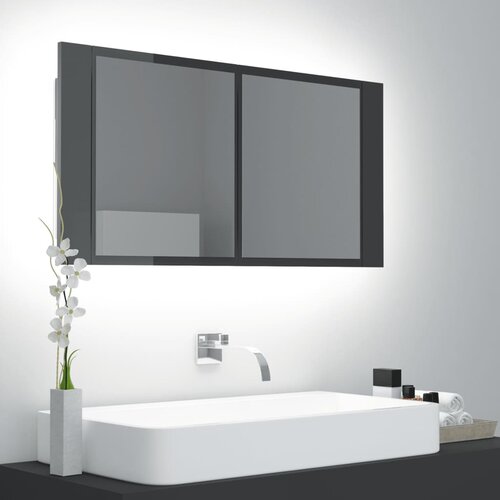 VidaXL LED kupaonski ormarić s ogledalom sjajni sivi 90 x 12 x 45 cm Slike