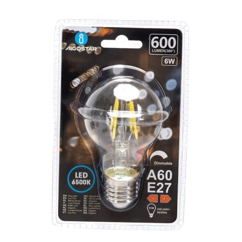  LED prigu&amp;scaron;iva žarulja FILAMENT A60 E27/6W/230V 6500K - Aigostar Slike