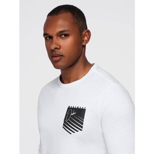Ombre Longsleeve męski z printem w kształcie kieszonki - biały Cene