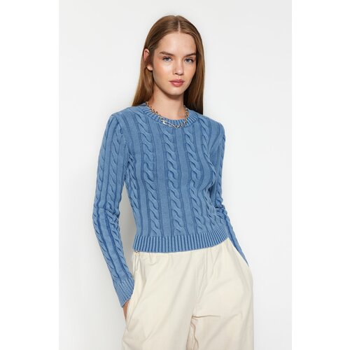 Trendyol Blue Wash-Effect Hair-Plated Knitwear Sweater Slike