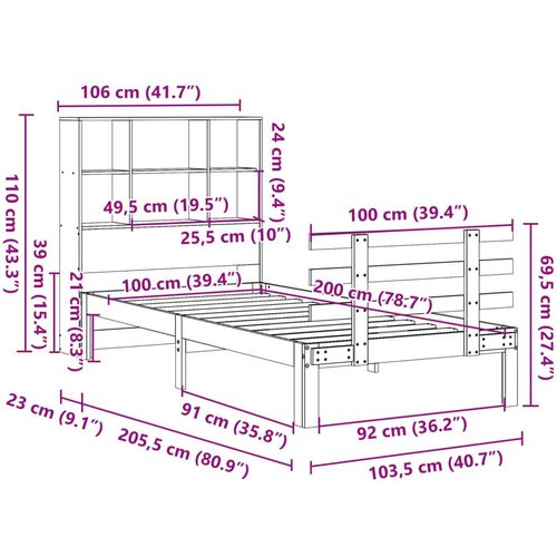 vidaXL Krevet s regalom za knjige bez madraca 100x200 cm borovina Cene
