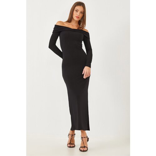 Bianco Lucci Women's Drape Detailed Madonna Collar Slit Dress 391 Slike