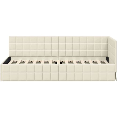 VidaXL kutni okvir kreveta s uzglavljem krema 80 x 200 cm bar&amp;scaron;un Slike