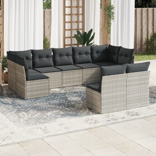 vidaXL 9-dijelni set vrtnih sofa od poliratana s jastucima svjetlosivi Cijene