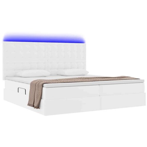  Krevet S LED lampica s uzglavljem Čista bijela 200 x 200 cm PVC Slike