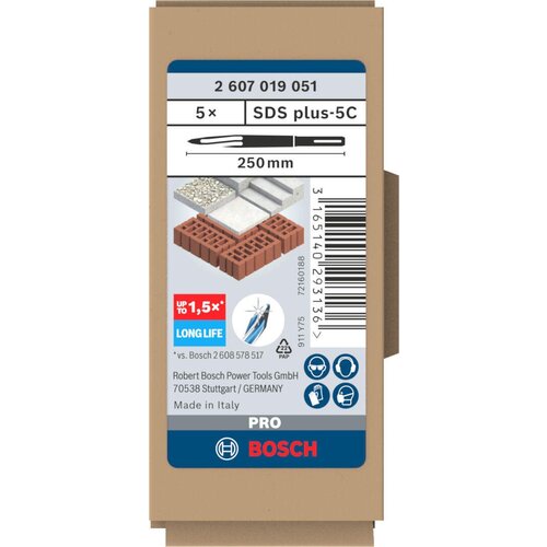 Bosch &amp;Scaron;iljasto dlijeto 2607019051 Ukupna dužina 250 mm SDS-Plus 5 ST Slike