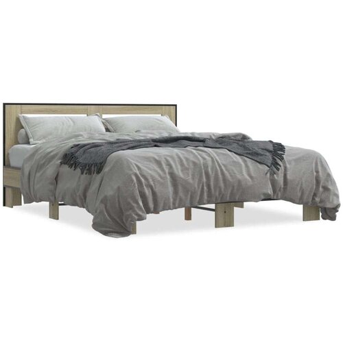  Posteljni okvir sonoma hrast 150x200 cm inž. les in kovina, (21166040) Cene