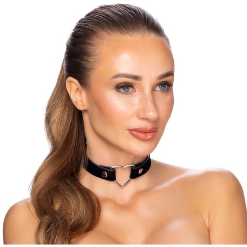 Cottelli Wide Choker with Metal Heart Black Slike