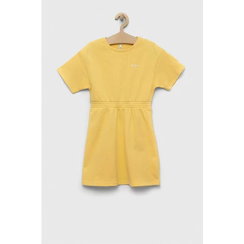 Pepe Jeans Dječja pamučna haljina PJL GJ Non-denim boja: žuta, mini, širi se prema dolje