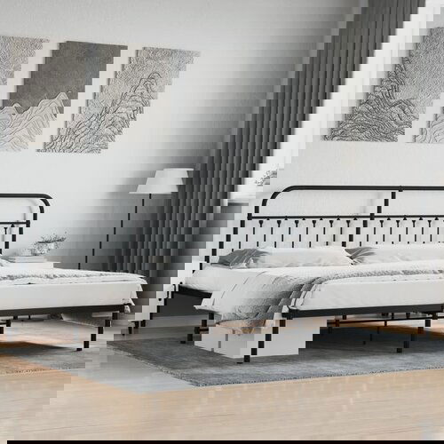 VidaXL Metalni okvir za krevet s uzglavljem crni 200x200 cm Slike