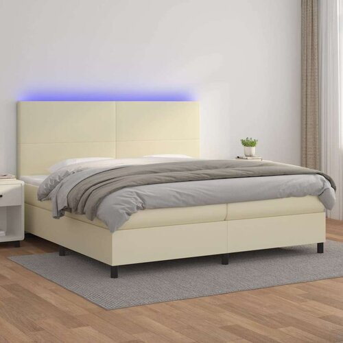  Box spring postelja z vzmetnico LED krem 200x200cm umetno usnje, (20851626) Cene