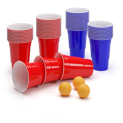 BeerCup Nadal 16 Oz, set rdečih in modrih party kozarcev, dve barvi, vključno z žogicami in pravili Cene