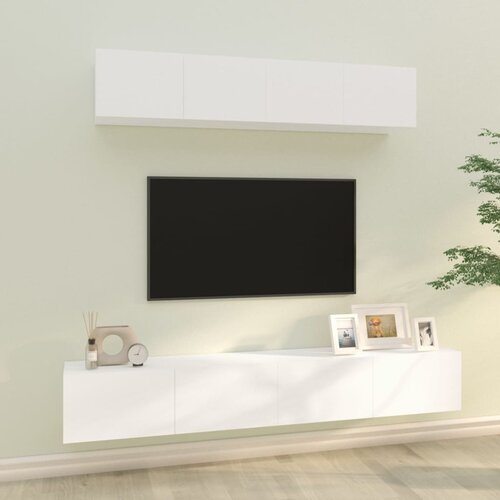 VidaXL Komplet TV omaric 4-delni bel inženirski les Slike