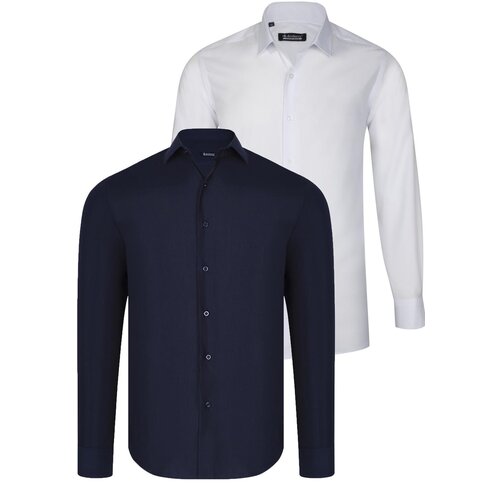 Dewberry DUAL SET G726 MENS SHIRT-WHITE-NAVY BLUE Cene