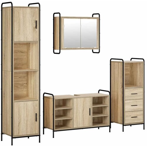  Set ormarića za kupaonicu 4 kom. Hrast sonoma 40 x 36 x 181 cm - Hrast sonoma Ormar ispod sudopera (1 vrata i 2 police) + viseći Slike