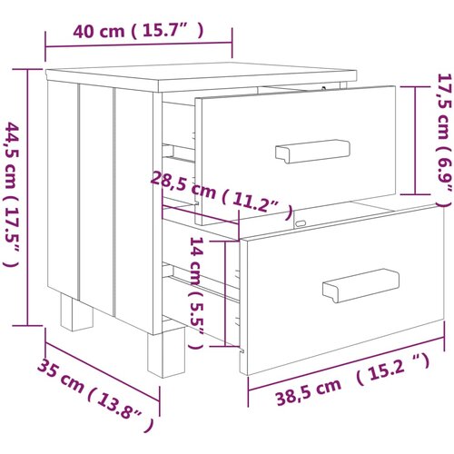  Noćni ormarići HAMAR 2 kom boja meda 40x35x44,5 cm od borovine Slike