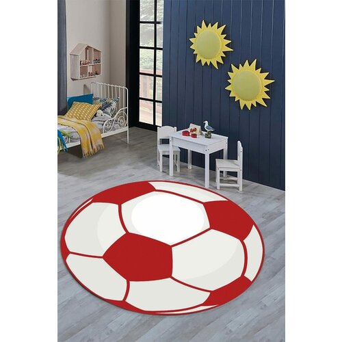  okrugli tepih za decu 140x140cm sa gumenom podlogom – fudbalska lopta crvena, TG-162 Cene