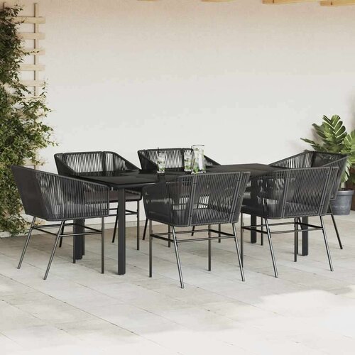  Vrtna garnitura - 6-dijelni vrtni blagovaonski set s jastucima crno Crna 200 x 100 x 74 cm 6 Slike