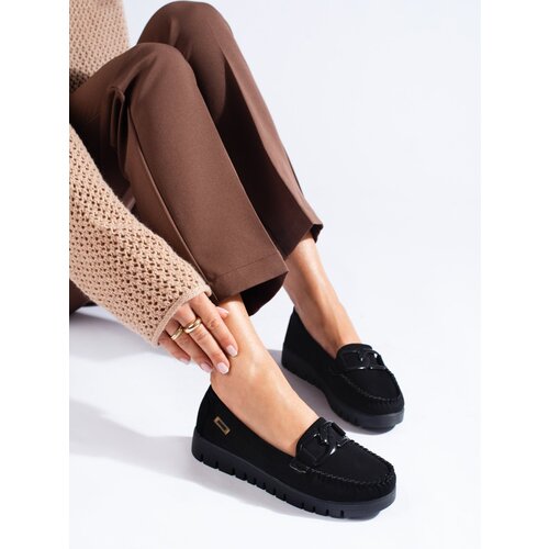 SHELOVET Suede black loafers on a thick sole Slike