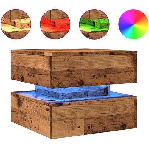 Maison Chic Klubska mizica - kavna mizica - Nizka mizica z LED lučkami starinski les 50x50x40 cm, (21752185) Slike