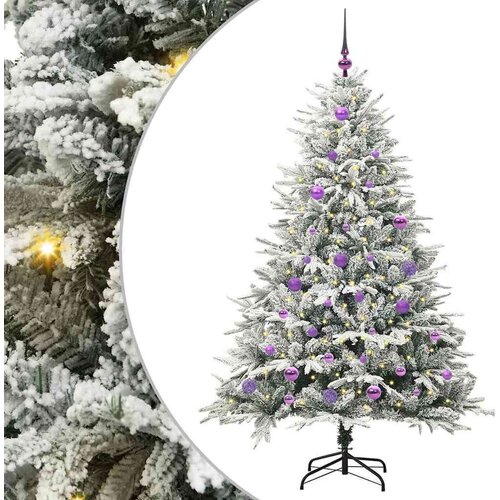 VidaXL Umjetno božićno drvce s rasvjetom i setom kuglica Zelena 150 cm Slike