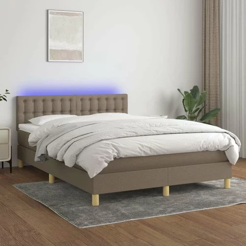  Box spring postelja z vzmetnico LED taupe 140x200 cm blago