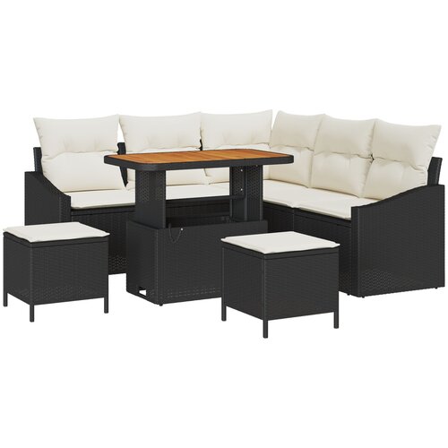 vidaXL 8-komponentni vrtni set sofa s jastučićima Crni poli ratan akacija, 2-sjednica vrtna sofa s jastučićima Crni poli ratan, 3-komponentski vrtni set za ručanje s jastučićima Crni poli ratan akacija Cijene